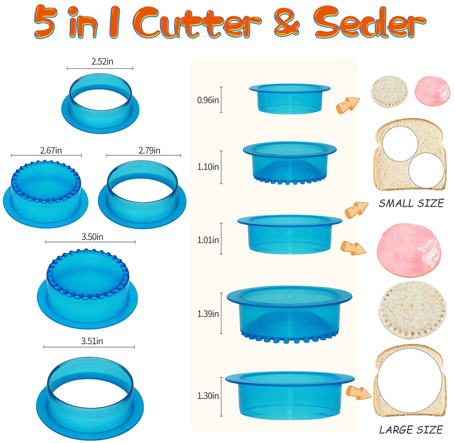 5-Pack Sandwich Cutter & Sealer – Kids’ DIY Lunch Maker (Yellow)