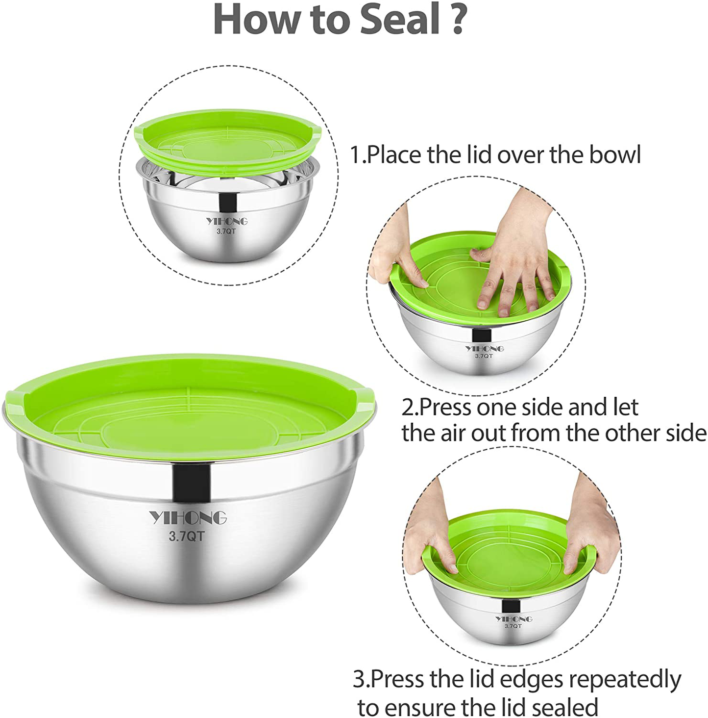 7-Piece Stainless Steel Mixing Bowl Set with Lids – Nesting, Space-Saving