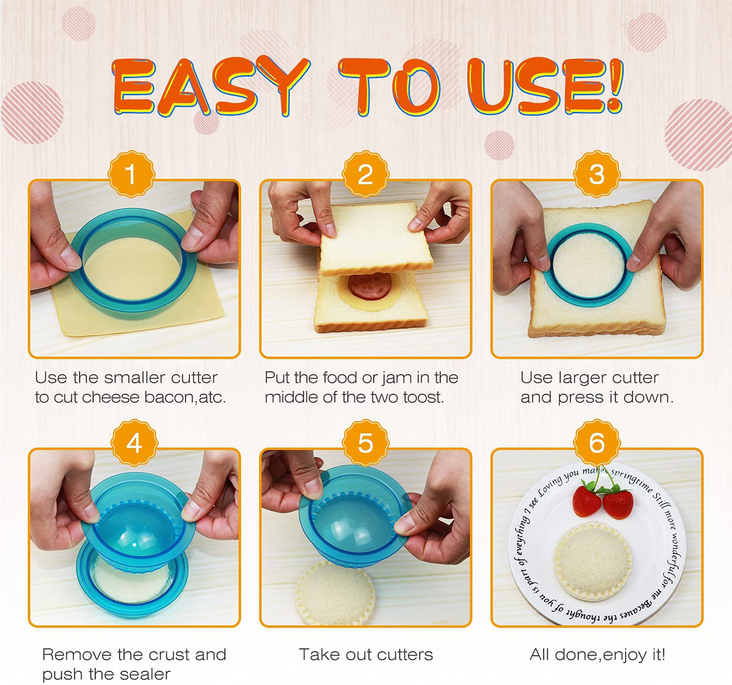 5-Pack Sandwich Cutter & Sealer – Kids’ DIY Lunch Maker (Yellow)