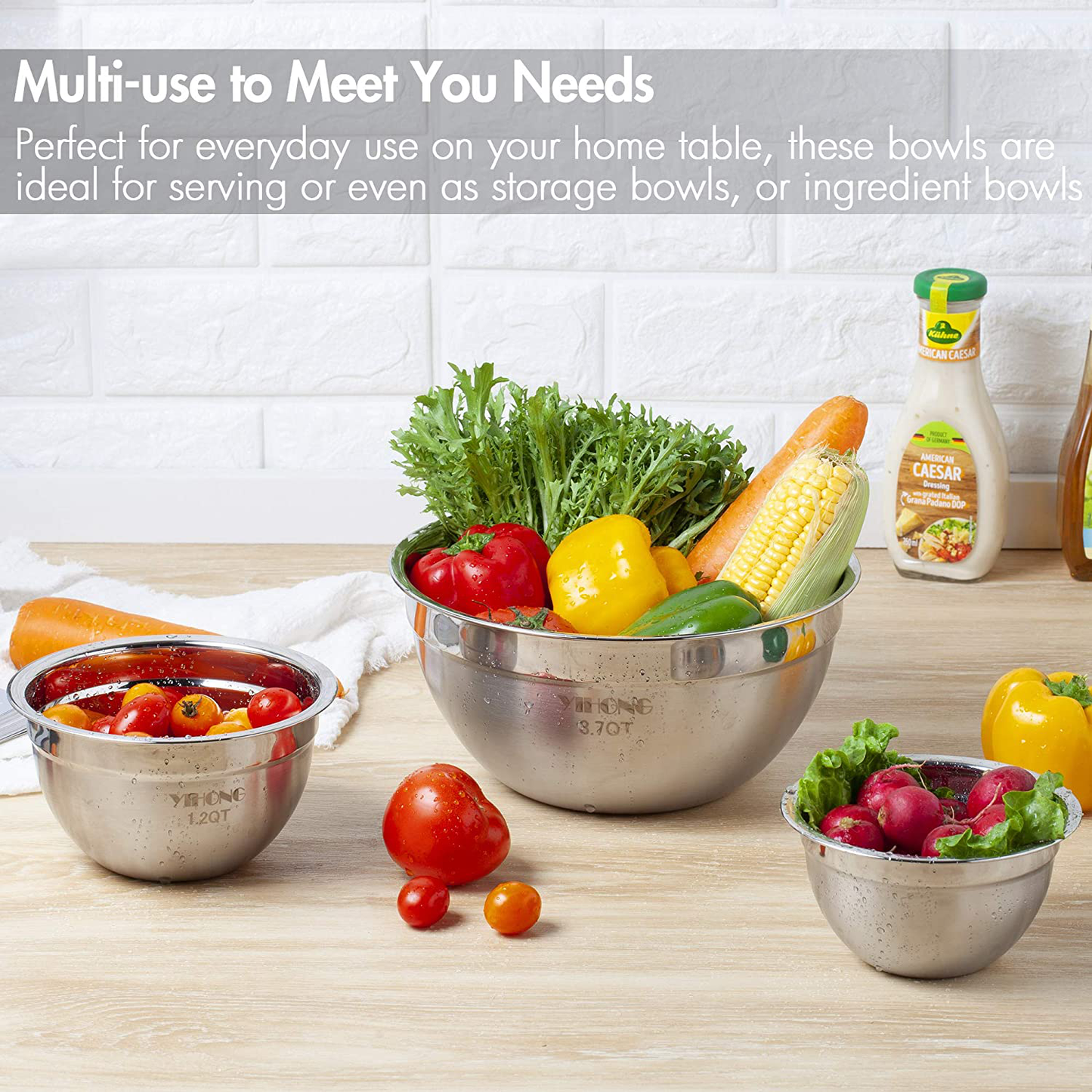 7-Piece Stainless Steel Mixing Bowl Set with Lids – Nesting, Space-Saving