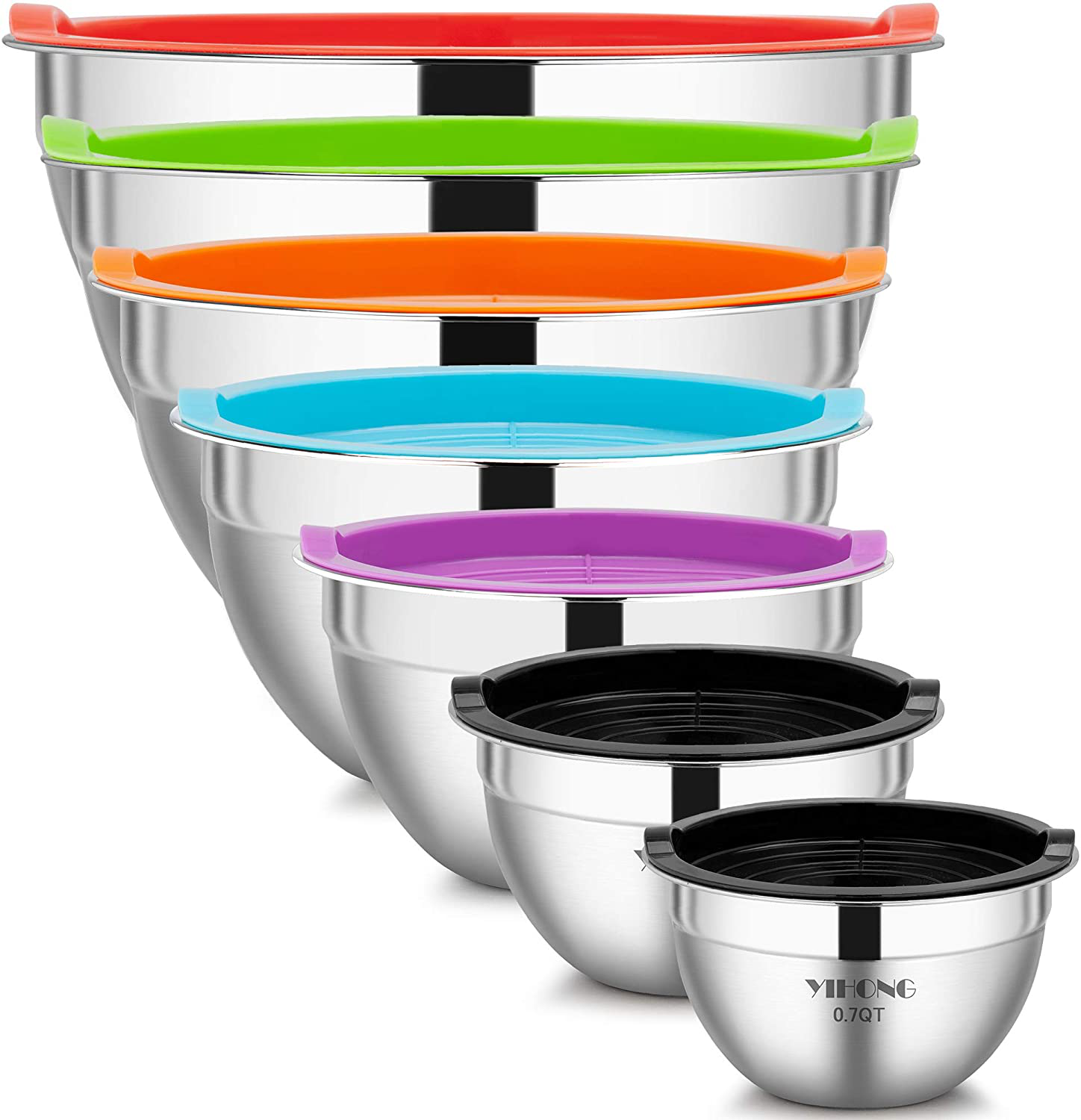 7-Piece Stainless Steel Mixing Bowl Set with Lids – Nesting, Space-Saving