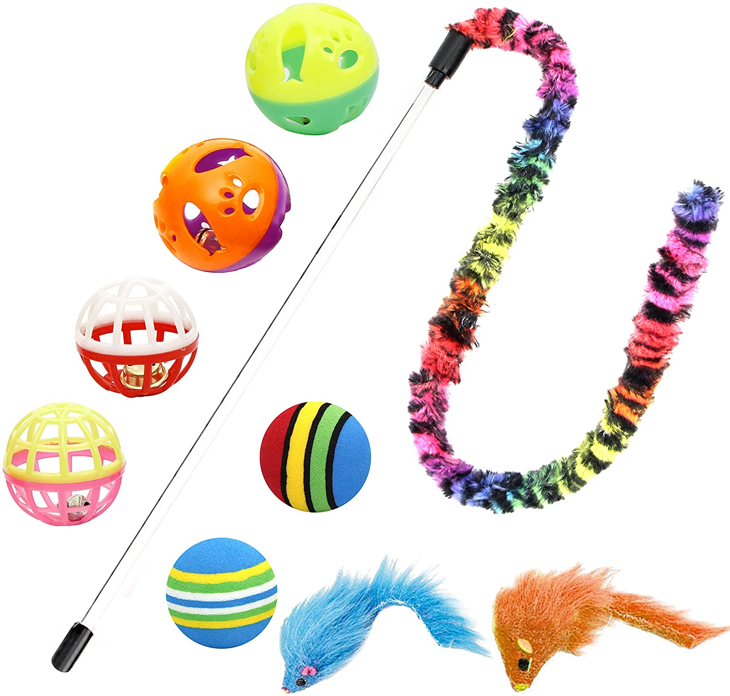 18 Pcs Cat & Kitten Toys Assortments, Cat Teaser Wand, Interactive Bell Toy, Sparkle Balls