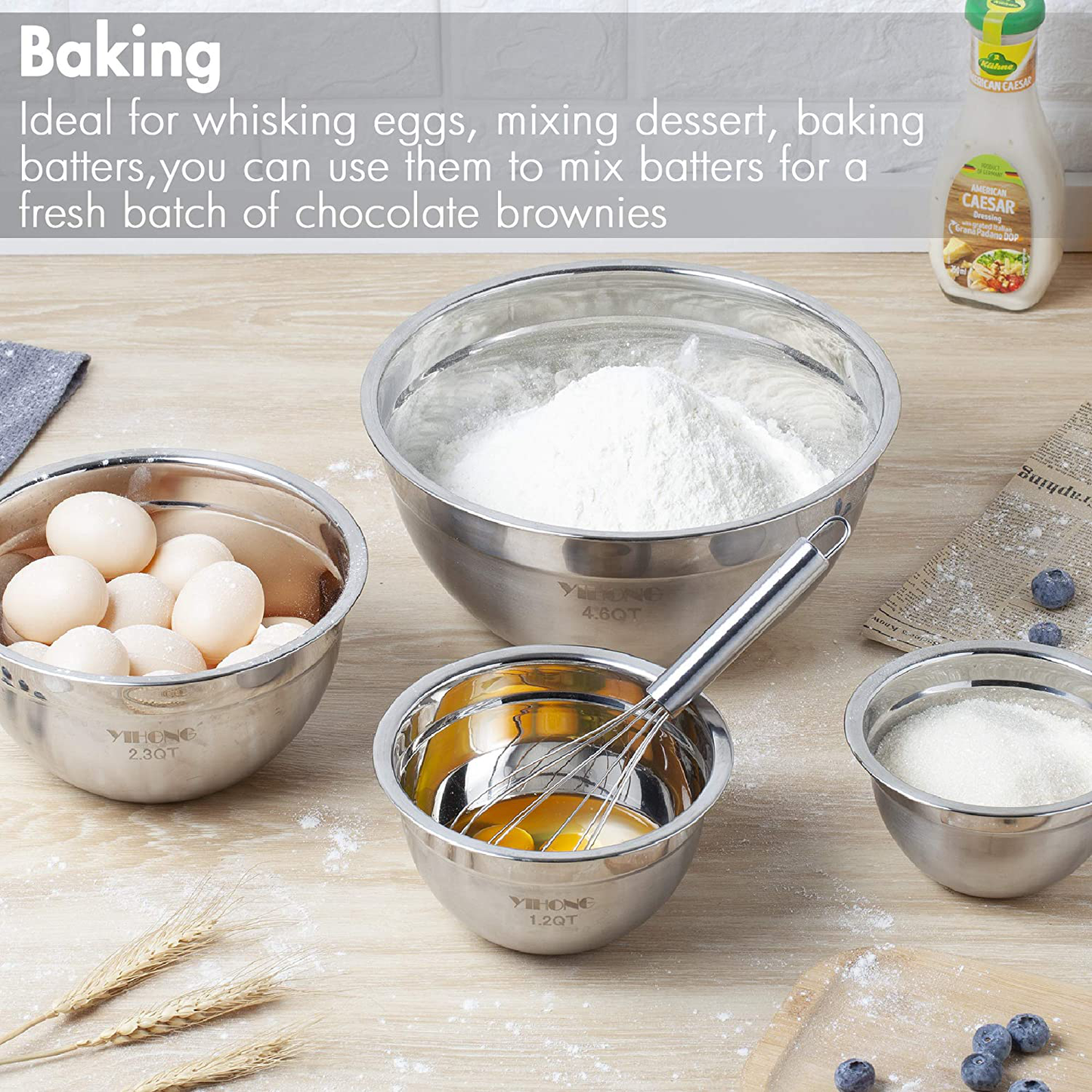 7-Piece Stainless Steel Mixing Bowl Set with Lids – Nesting, Space-Saving