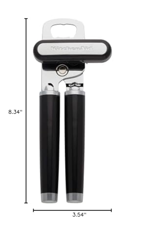 Classic Multifunction Can Opener and Bottle Opener Easy to Use, Razor Sharp Stainless Steel Cutting Wheel, Soft Ergonomic Handles, Black
