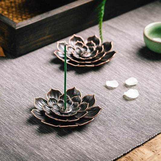 Brass Lotus Incense Burner with Ash Catcher