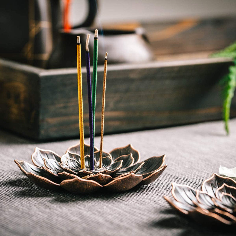 Brass Lotus Incense Burner with Ash Catcher