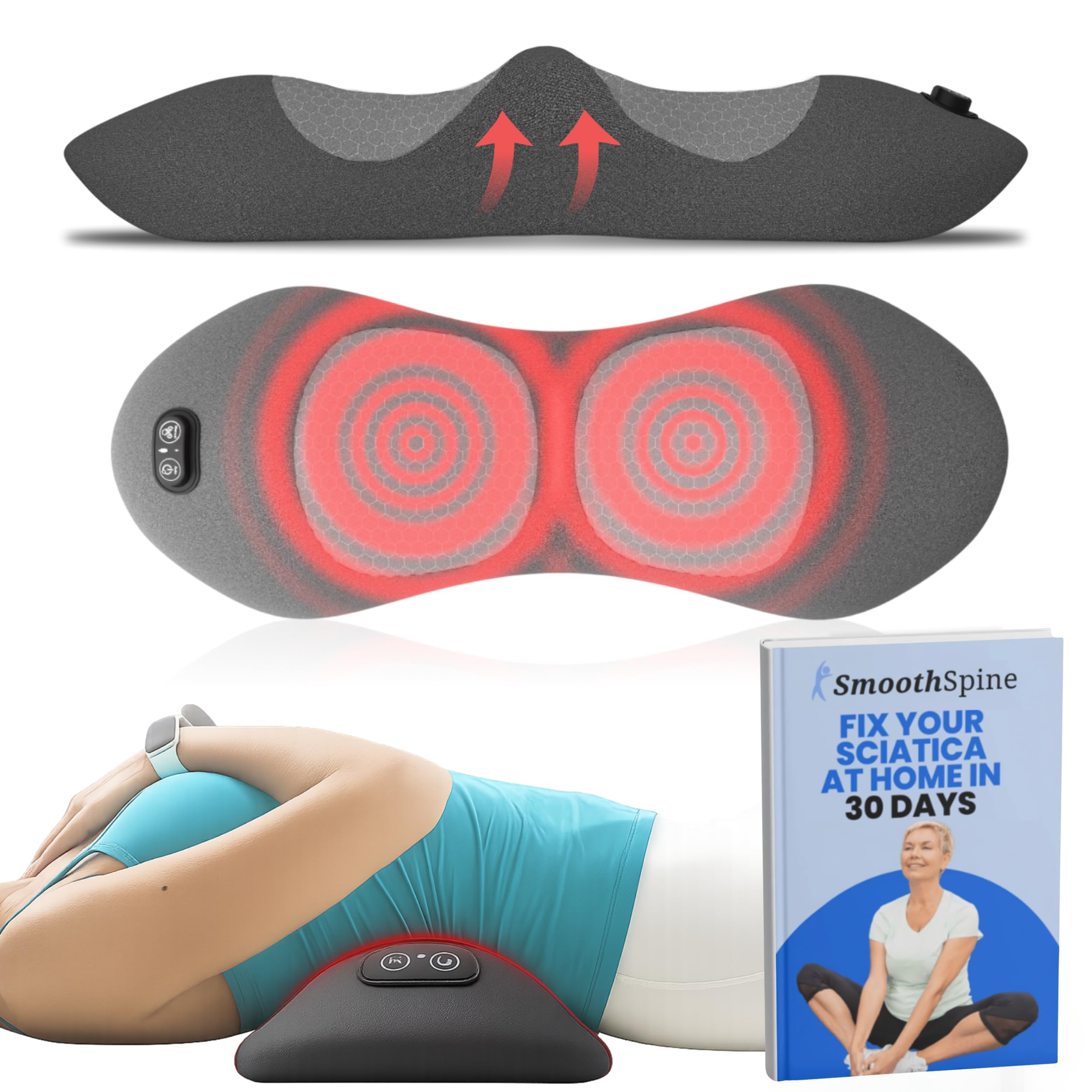 Triple Fusion Back Massager - The Official Smooth Spine Back Massager with Heat - 3-in-1 Design to Support Lower Back Comfort, Gentle Vibration & Traction - Relaxation Device for Home Use