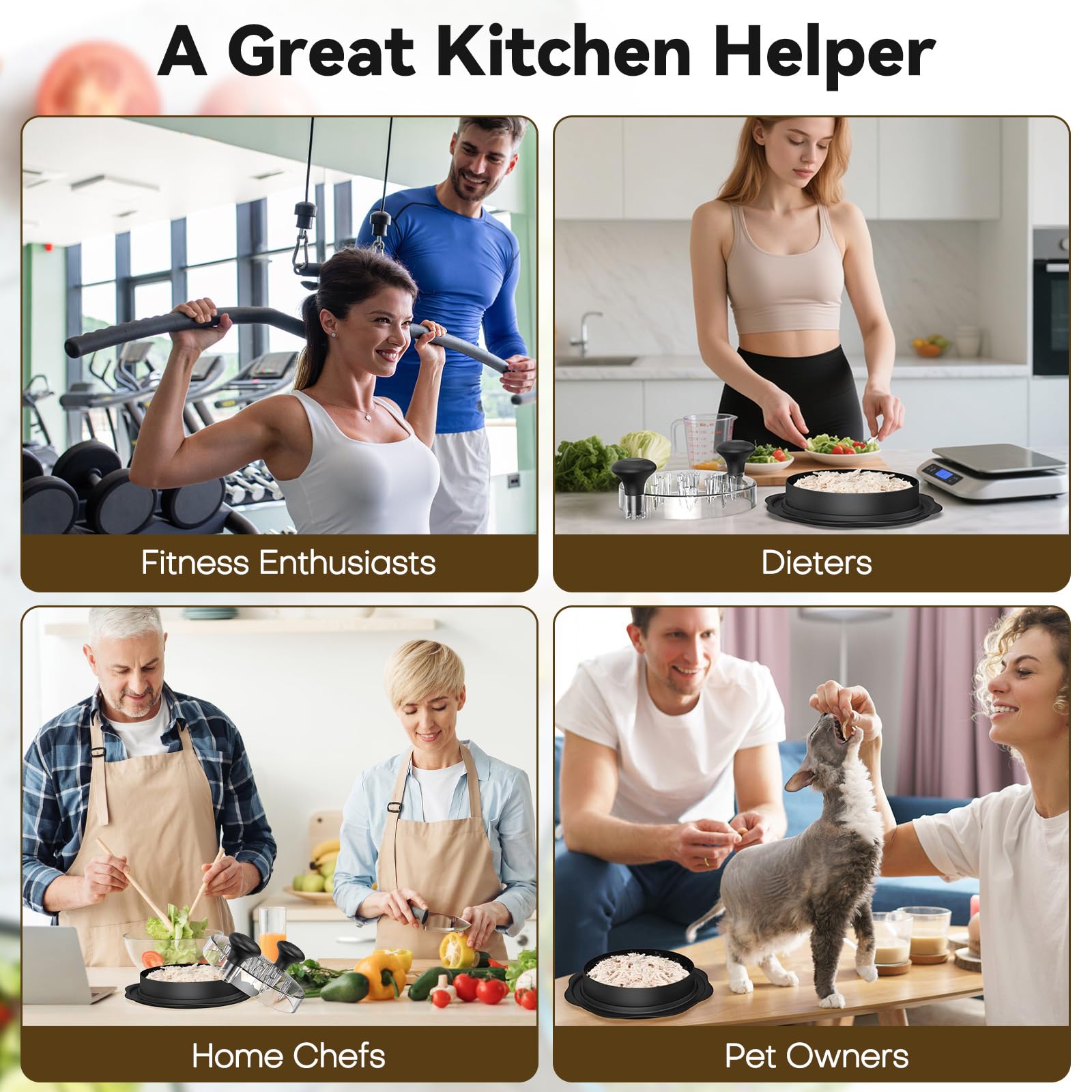 10" Pro Chicken Shredder Tool Twist Large for Kitchen, BPA-Free Food-Safe Meat Grinder, Visible Chicken Breast Meat Shredder with Strong Anti-Slip Bottom & Ergonomic Handle, Black