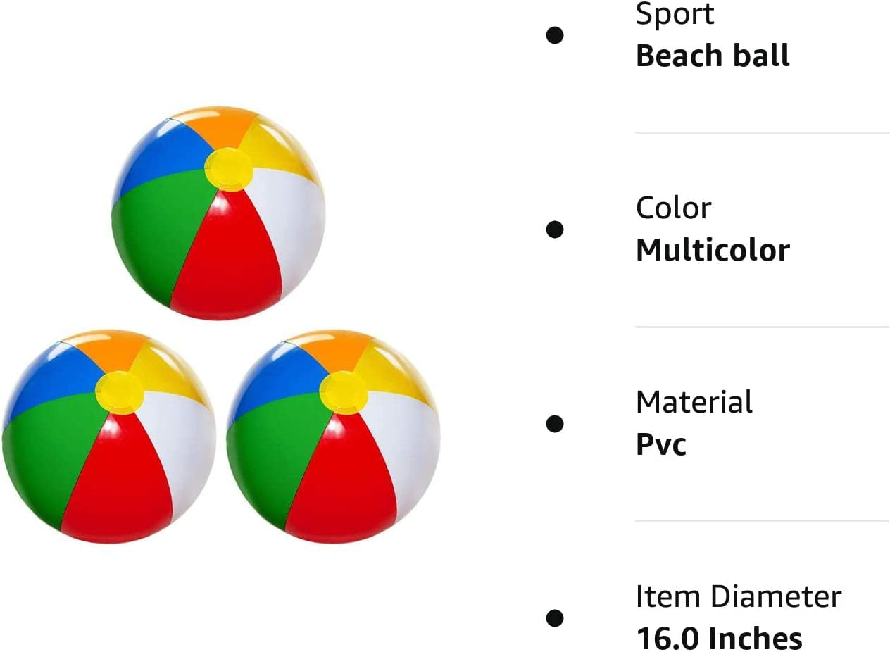 3-Pack 20" Inflatable Rainbow Beach Balls for Kids