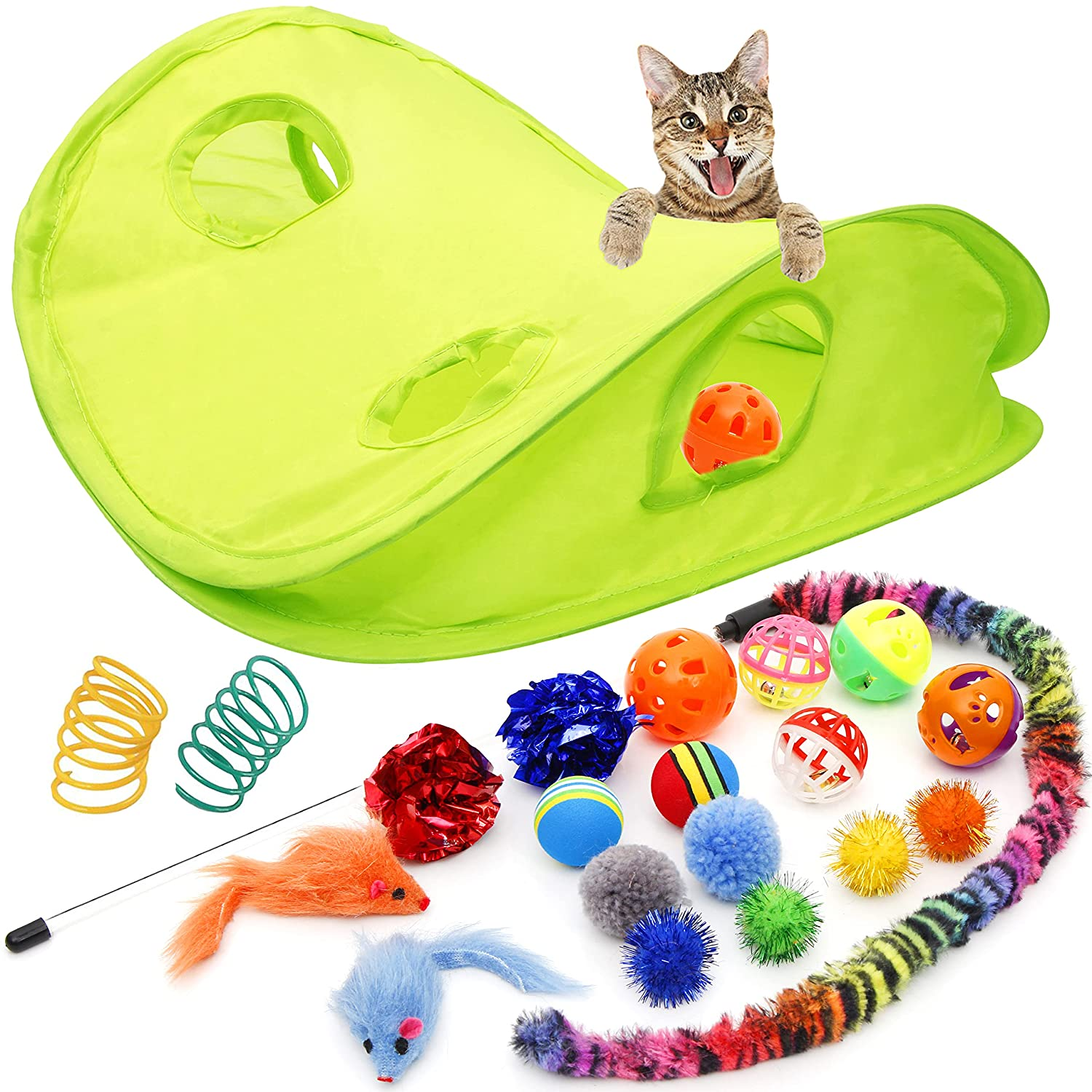18 Pcs Cat & Kitten Toys Assortments, Cat Teaser Wand, Interactive Bell Toy, Sparkle Balls