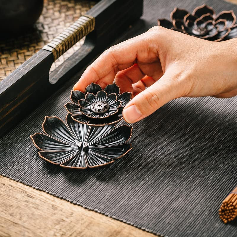 Brass Lotus Incense Burner with Ash Catcher