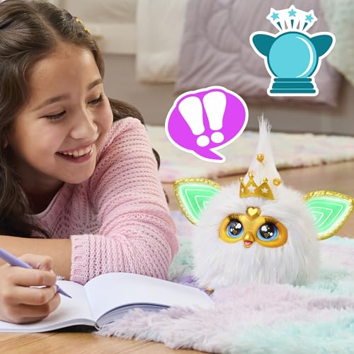 Gold Glam Interactive Plush Toys for 6 Year Old Girls & Boys & Up, Voice Activated Animatronic, Speaks English & Furbish, White