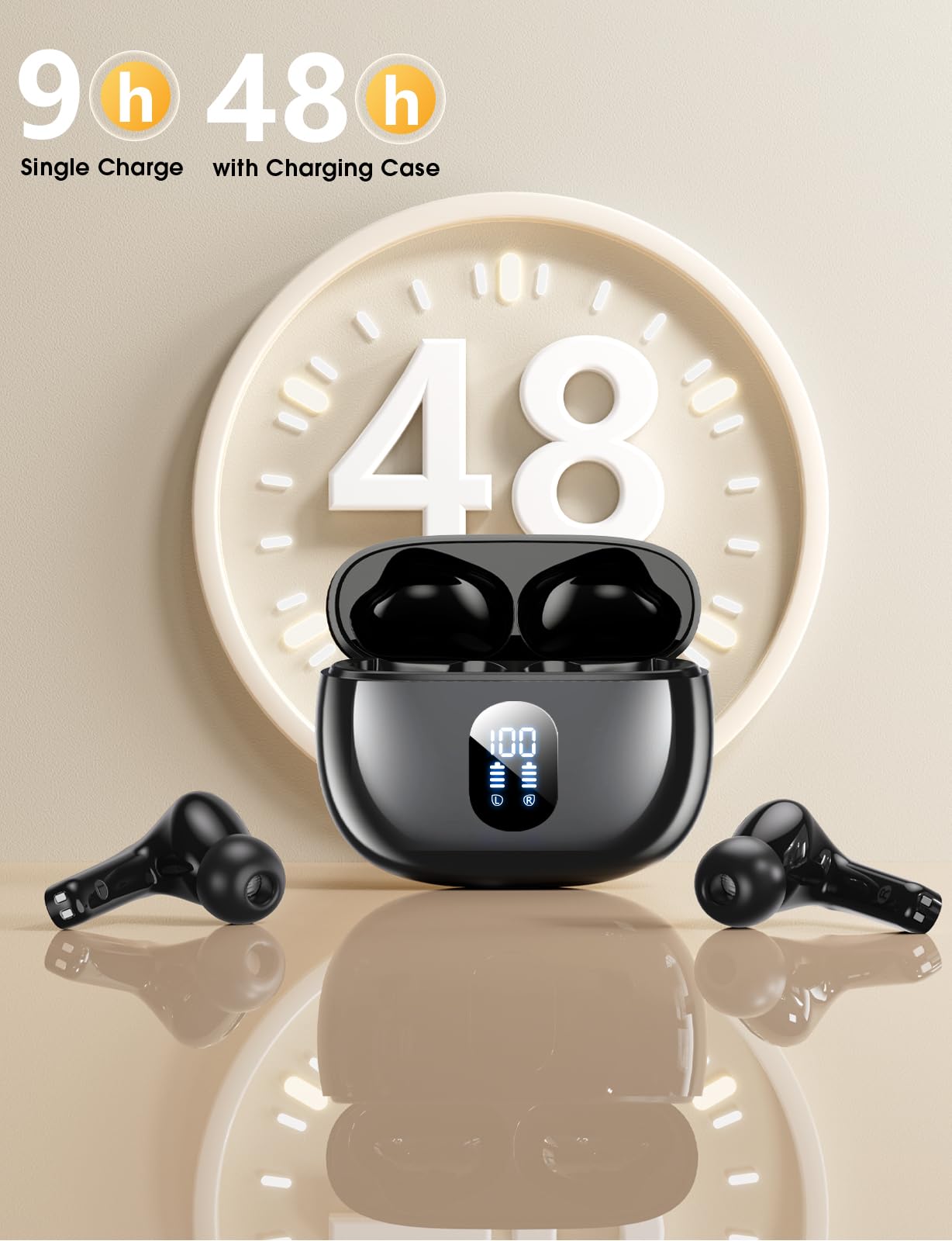 Wyness Wireless Earbuds Bluetooth 5.3 Ear Buds with Mic & LED Display – 48H Playtime