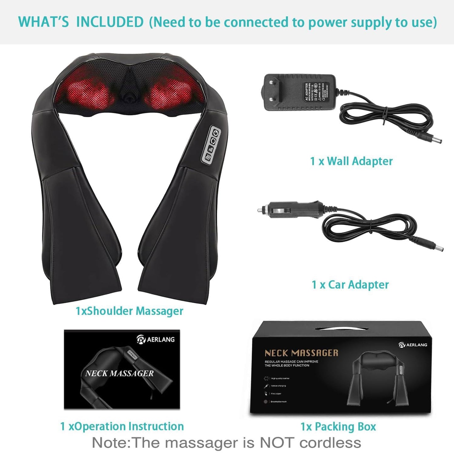 Shiatsu Back and Neck Massager, Back Massager Deep Tissue Kneading Neck and Shoulder Massage with Heat, Electric Massage Pillow Fathers Day Gift Ideas from Daughter Son(NOT Cordless)