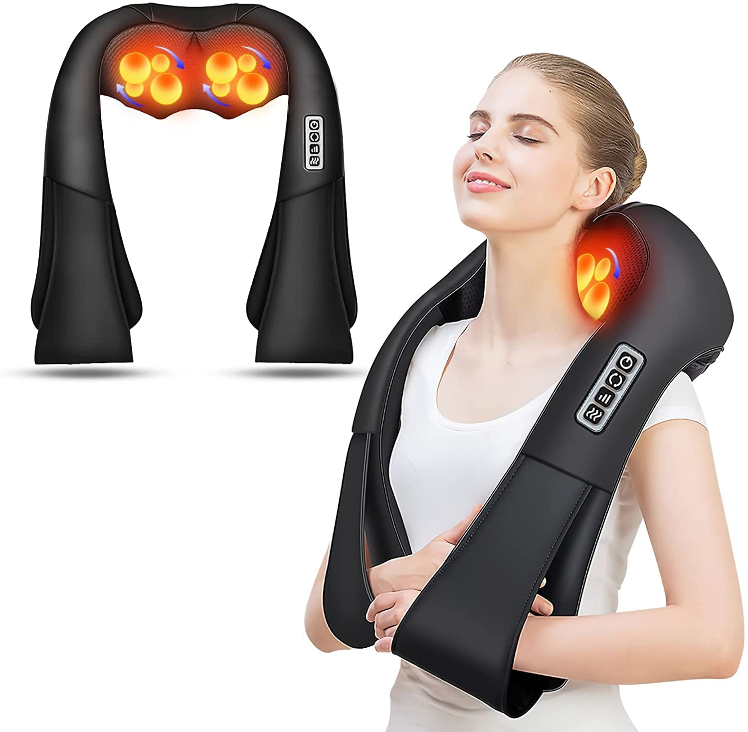 Shiatsu Back and Neck Massager, Back Massager Deep Tissue Kneading Neck and Shoulder Massage with Heat, Electric Massage Pillow Fathers Day Gift Ideas from Daughter Son(NOT Cordless)