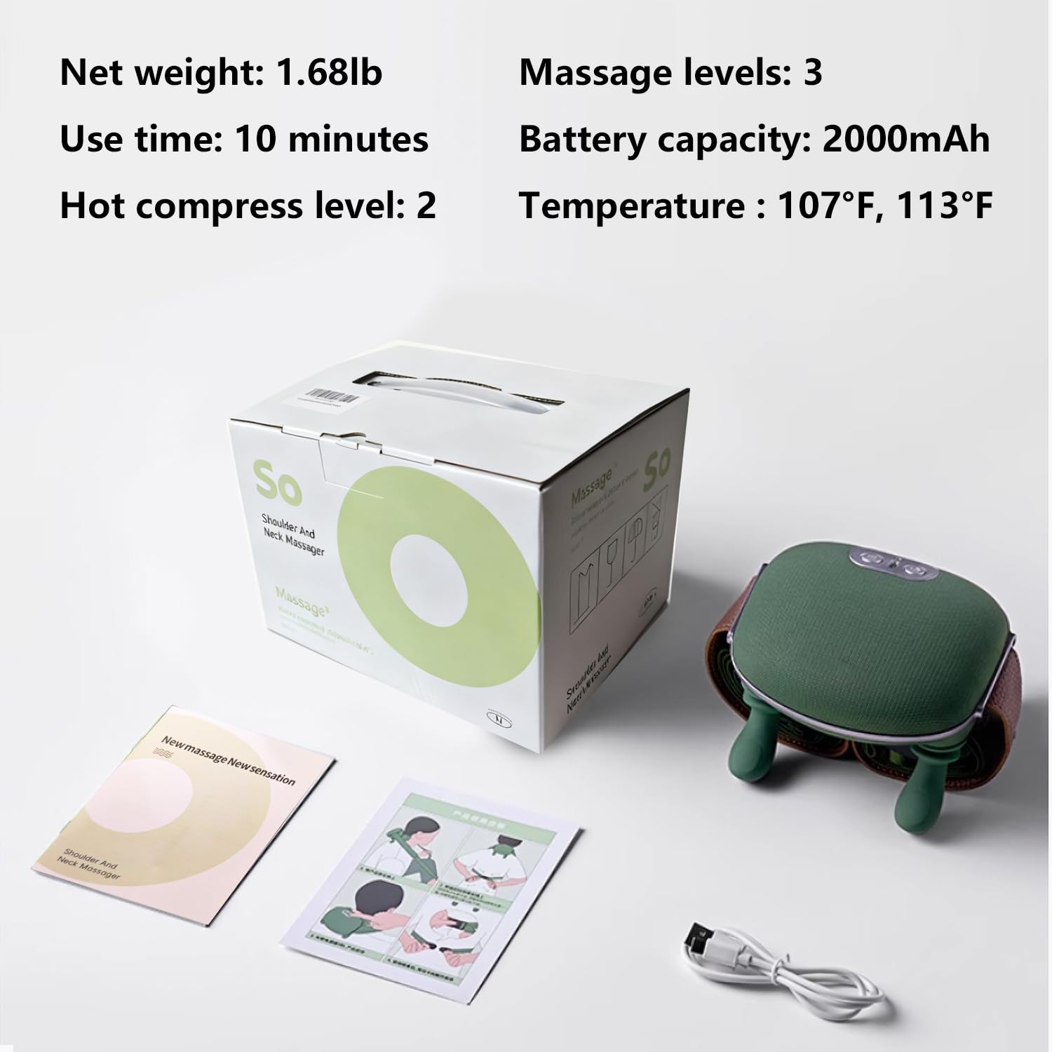 Neck Massager 2025, with Heat Electric Shoulder & Cervical Massage for Pain Relief deep Tissue Massage Heated for Neck, Back, Shoulder-Green