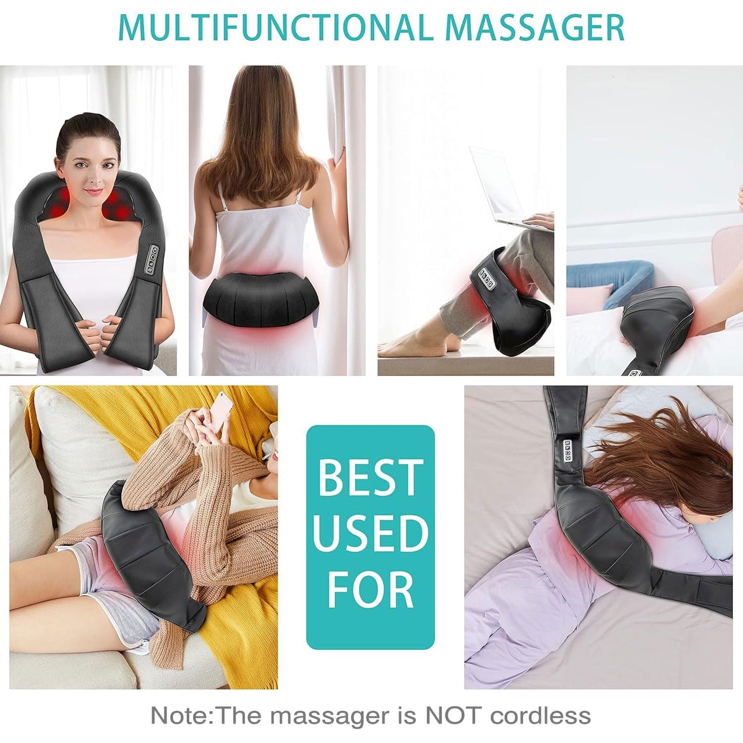 Shiatsu Back and Neck Massager, Back Massager Deep Tissue Kneading Neck and Shoulder Massage with Heat, Electric Massage Pillow Fathers Day Gift Ideas from Daughter Son(NOT Cordless)