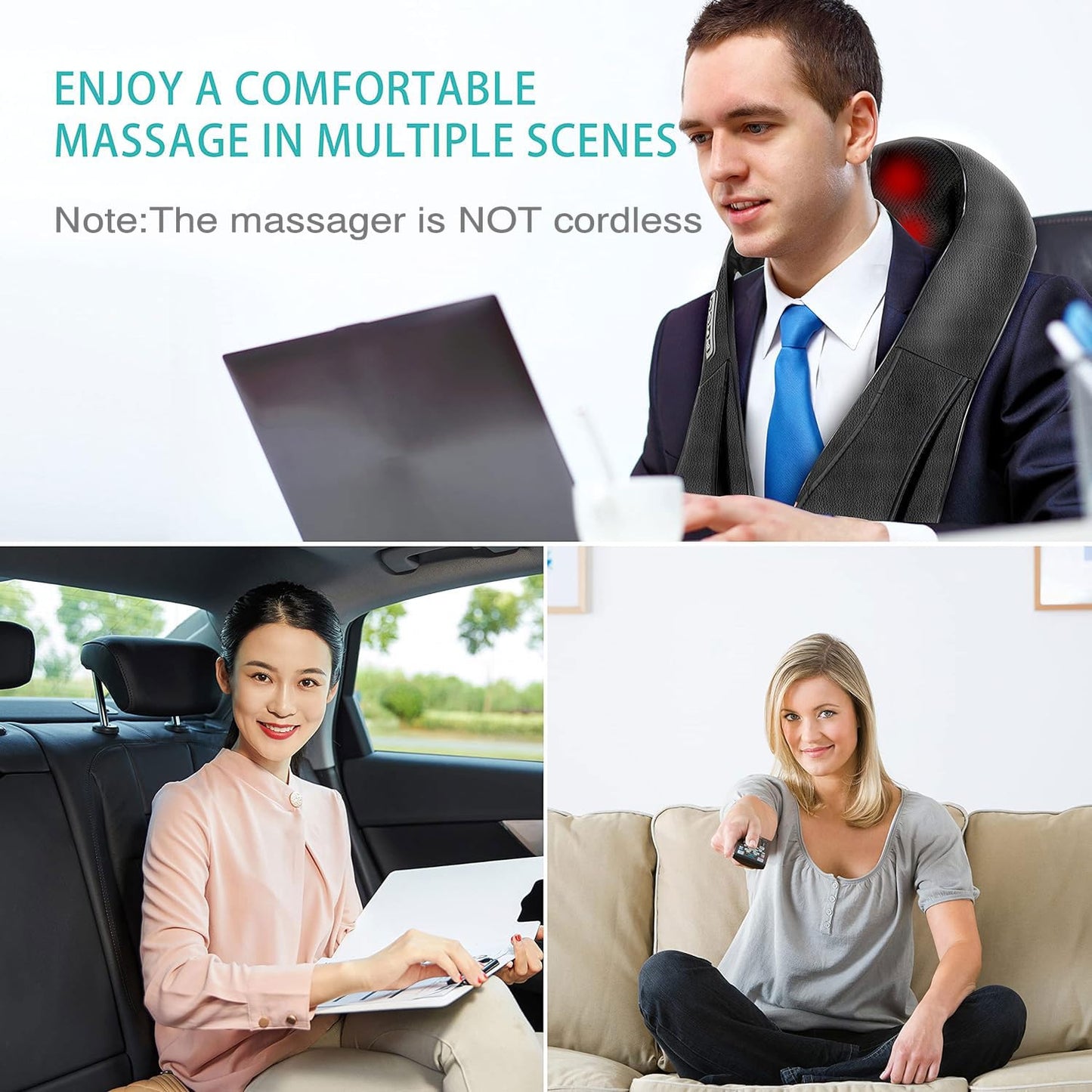 Shiatsu Back and Neck Massager, Back Massager Deep Tissue Kneading Neck and Shoulder Massage with Heat, Electric Massage Pillow Fathers Day Gift Ideas from Daughter Son(NOT Cordless)