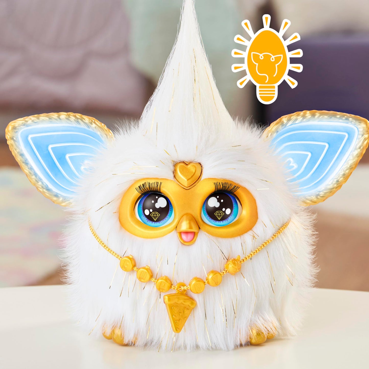 Gold Glam Interactive Plush Toys for 6 Year Old Girls & Boys & Up, Voice Activated Animatronic, Speaks English & Furbish, White