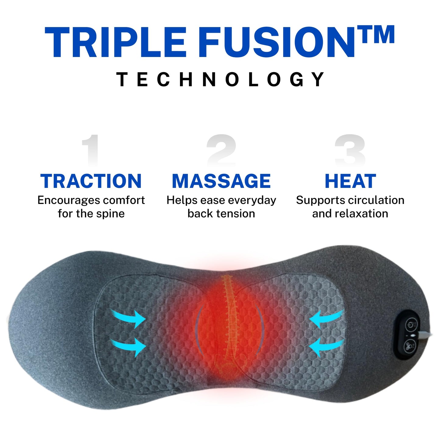 Triple Fusion Back Massager - The Official Smooth Spine Back Massager with Heat - 3-in-1 Design to Support Lower Back Comfort, Gentle Vibration & Traction - Relaxation Device for Home Use