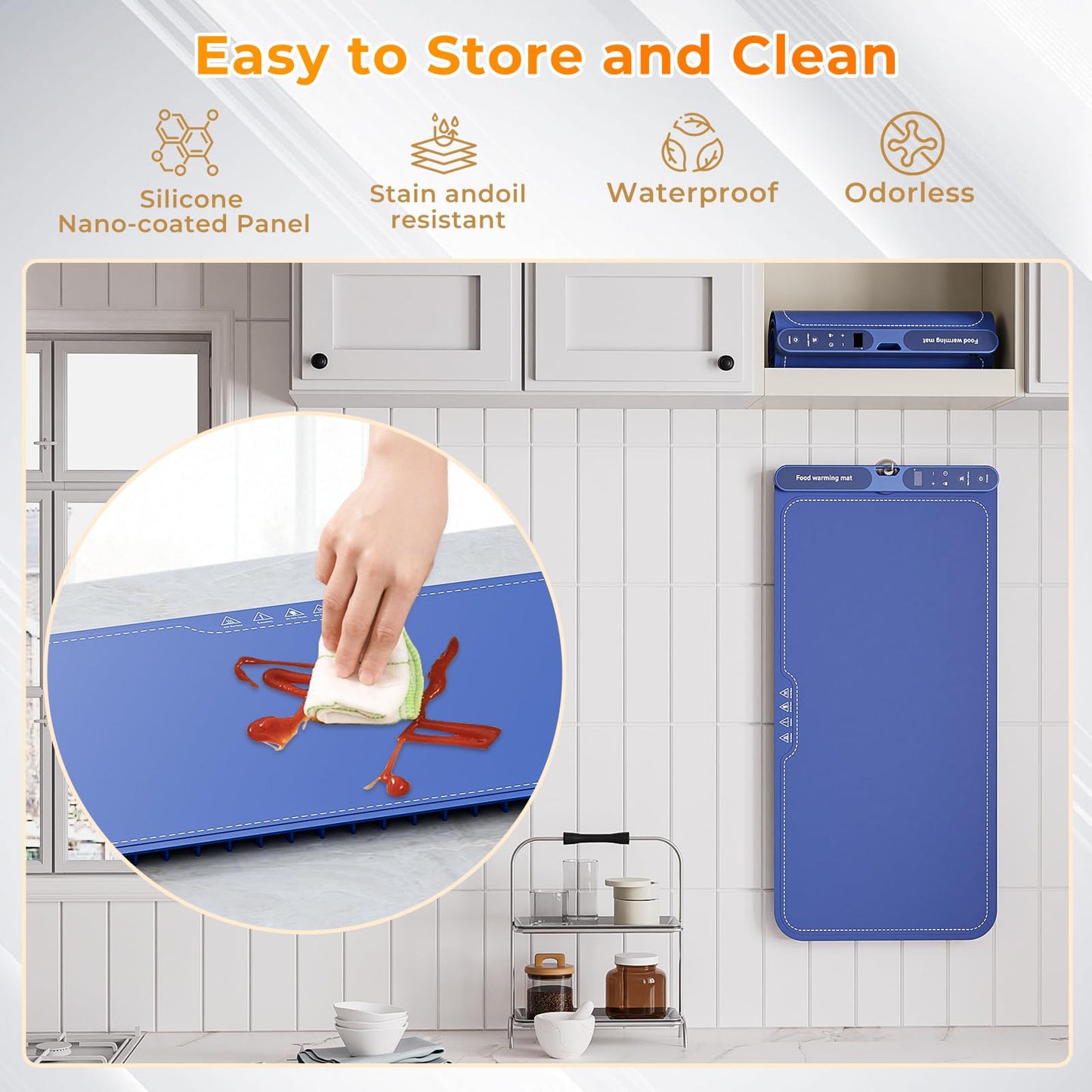 Warming Mat for Food Extra Large 32"x15", Electric Silicone Food Warmer Trays for Chafing Dishes & Buffet,Portable Countertop Food Warmers for Parties, 7-Level Temp 8-Hour Timer， Blue