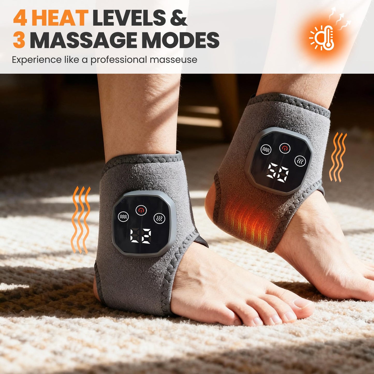 Foot Massager 2-in-1 Warming Wrap – Relax & Renew Foot & Ankle Massager with 3 Modes & 4 Heat Levels, Portable for Home or Travel 2pack