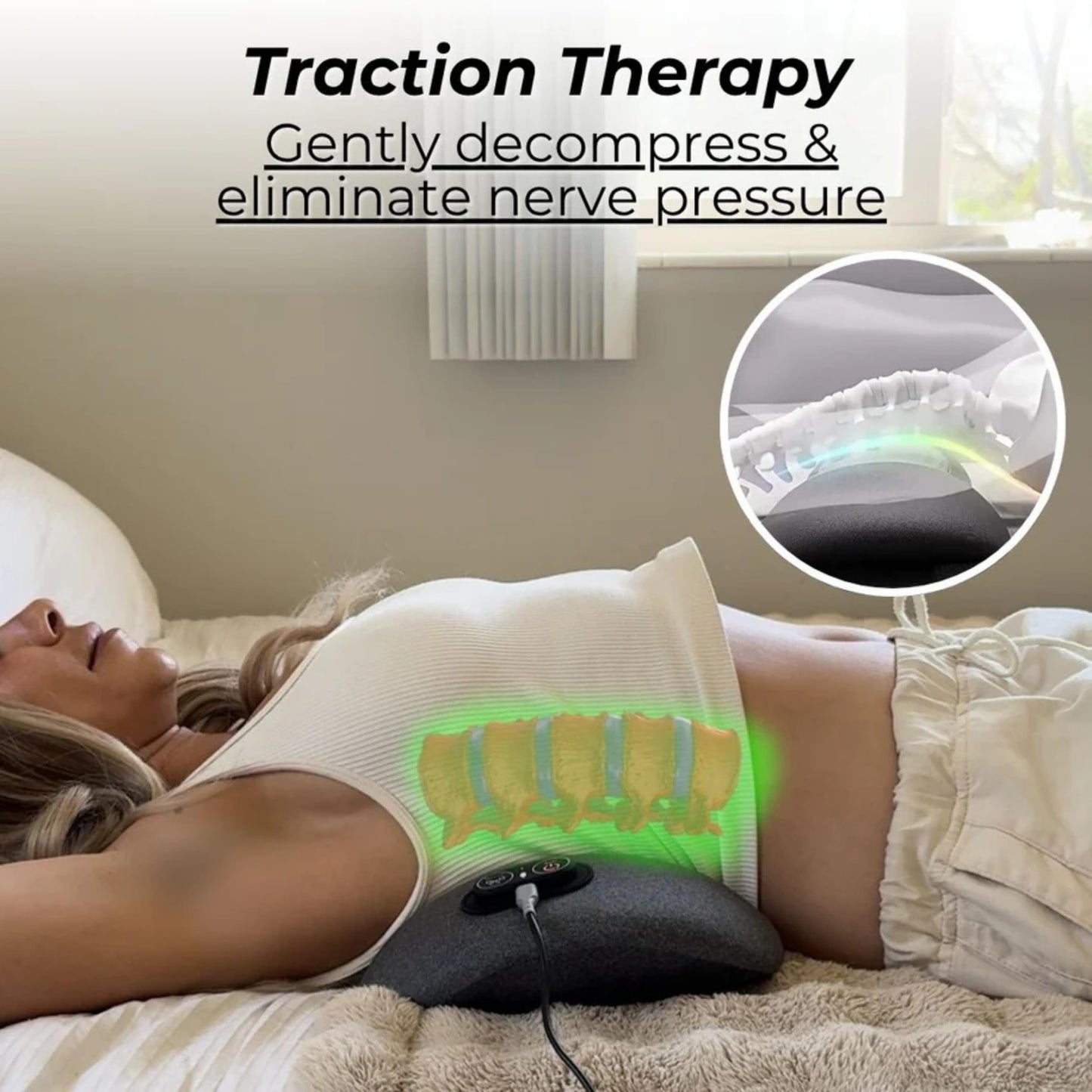 Triple Fusion Back Massager - The Official Smooth Spine Back Massager with Heat - 3-in-1 Design to Support Lower Back Comfort, Gentle Vibration & Traction - Relaxation Device for Home Use