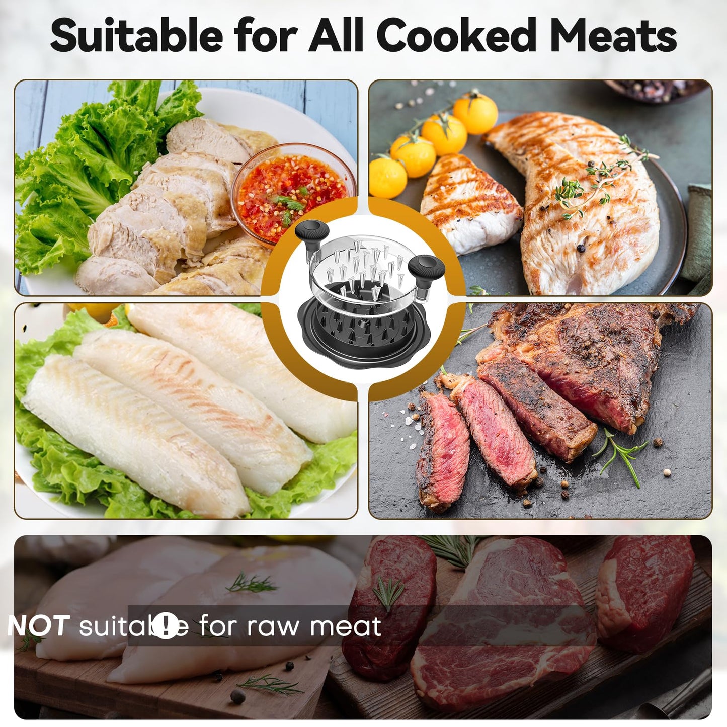 10" Pro Chicken Shredder Tool Twist Large for Kitchen, BPA-Free Food-Safe Meat Grinder, Visible Chicken Breast Meat Shredder with Strong Anti-Slip Bottom & Ergonomic Handle, Black