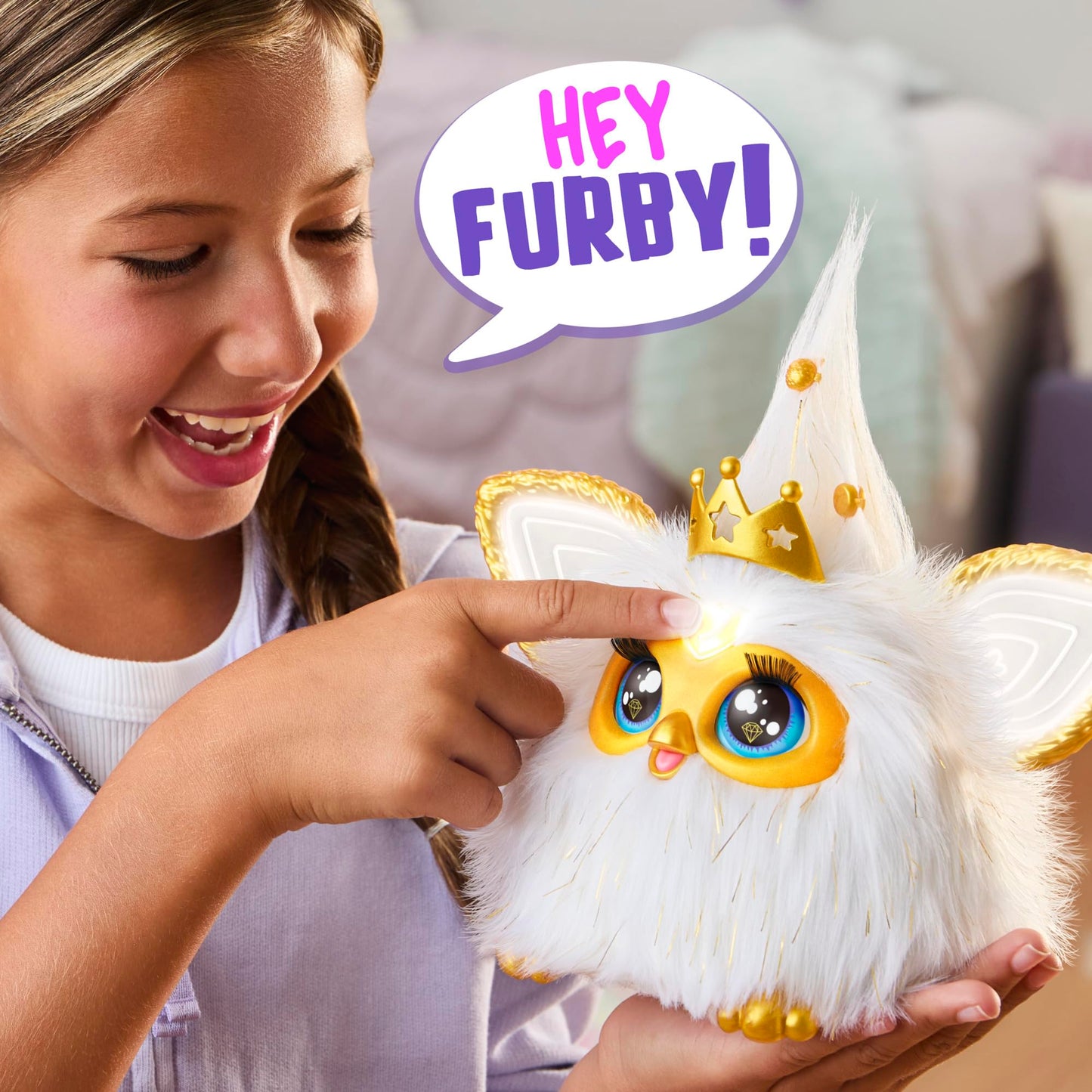 Gold Glam Interactive Plush Toys for 6 Year Old Girls & Boys & Up, Voice Activated Animatronic, Speaks English & Furbish, White